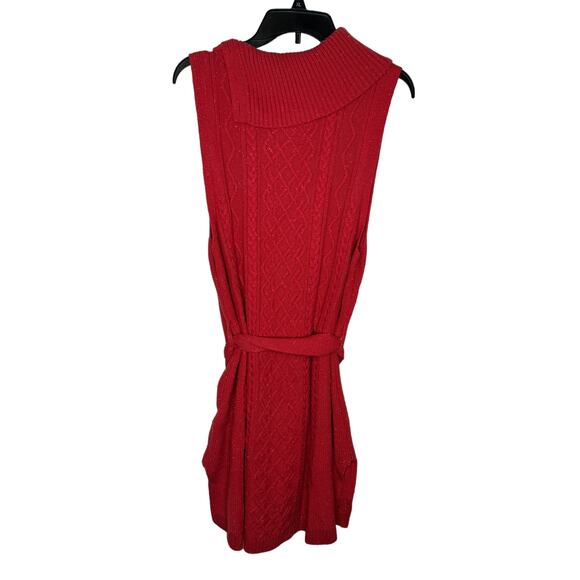 Talbots Women Sweater Dress Midi Sleeveless Cowl Neck Button Tie Waist Red Large - Picture 7 of 10